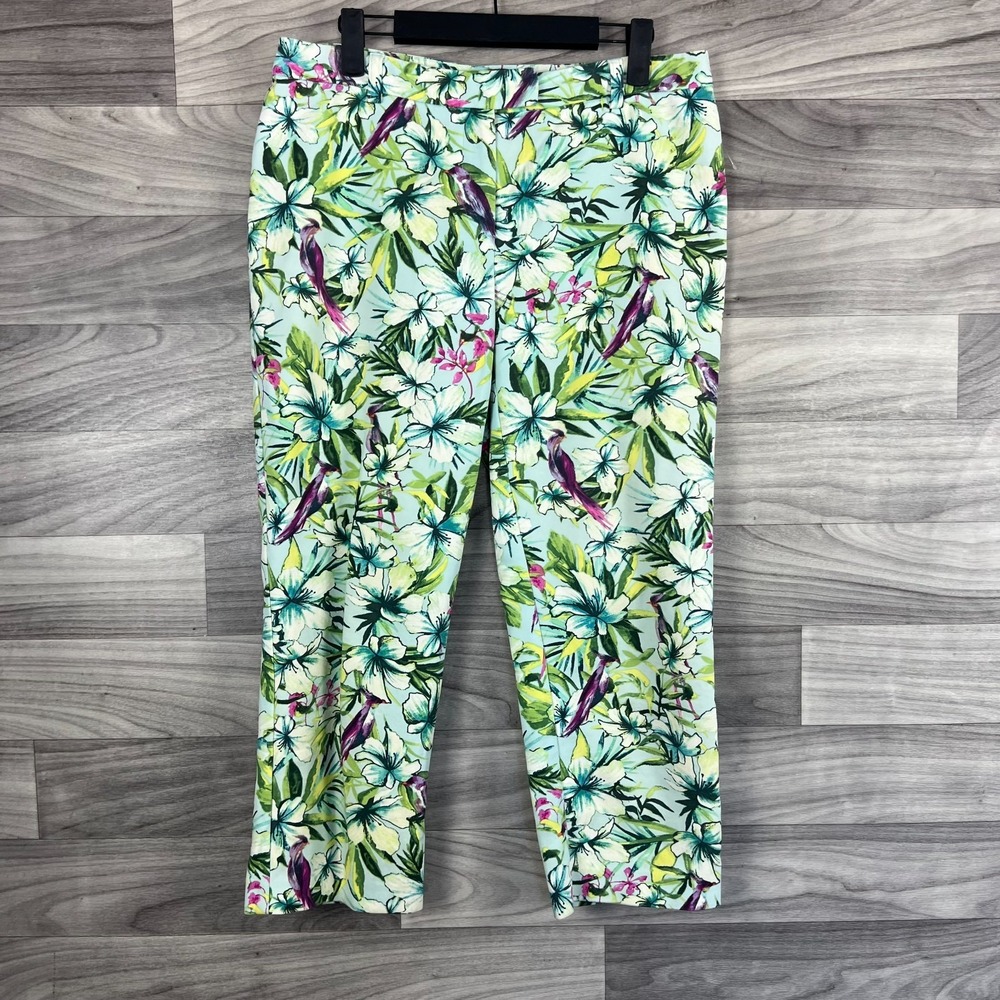 Chico's Cropped Pants Women's‎ 0/ 4 (30x22) Green Tropical Floral Straight Leg